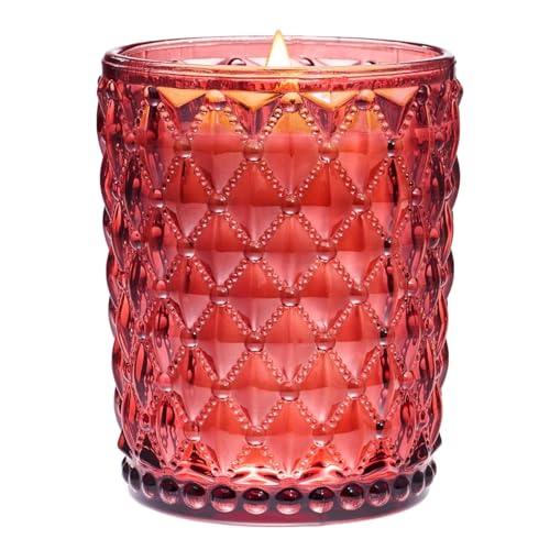 M&SENSE Candela Profumata 470g Rosa Oscura & Ambra con Stoppino Scoppiettante, 90H Dura, Cera di Soia Non Tossico Aromaterapia Candele, Vintage Design Room Decor, Regalo di Lusso per Donne/Natale