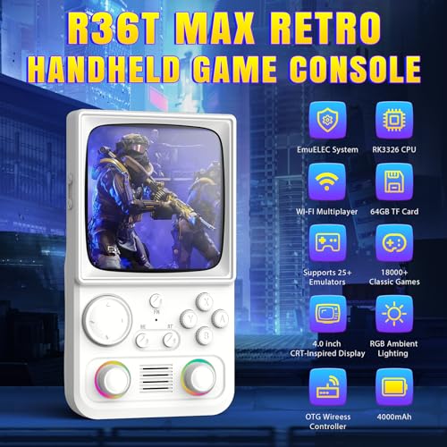 Image of R36TMAX Retro Gaming Console Handheld - 4.0 inch IPS Screen,64GB Retro Handheld Game Console, 5G WiFi Online Play, RGB Joystick,4000mAh Portable Retro Game Console -Classic White