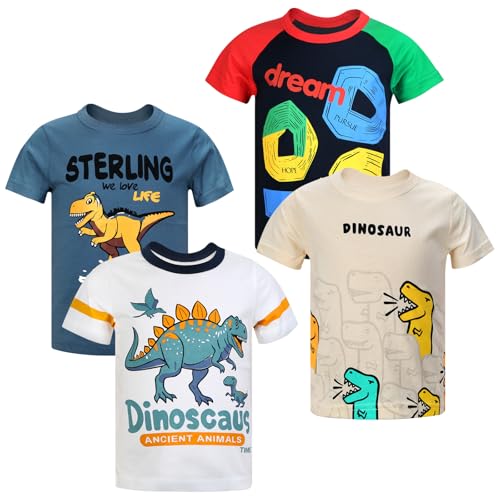 Image of DEEKEY Toddler Boys Shirts Short-Sleeve Little Kids t Shirts Boys' Tops, Tees & Shirts Graphic TEE Age for 2-7 Years 4-Pack