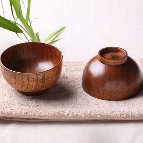 Cospring Handmade Wood Bowl, Mug, For Rice, Soup, Dip, Coffee, Tea, Decoration (4Pcs Jujube Bowls, M: 4.5'' Dia X 2.6'' High) #TOP5