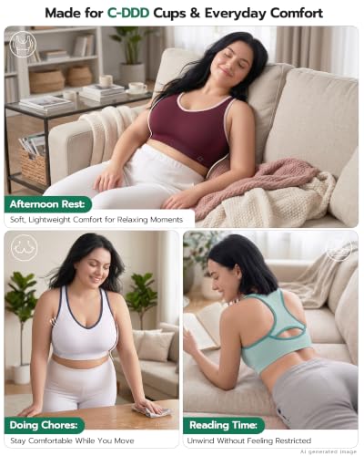 Image of FITTIN Supportive Sports Bra for Large-Bust: 12-Hour Zero-Pressure Comfort | Full Coverage No Spillage Comfortable Fit Padded Racerback Sports Bras for Yoga Gym for C-DDD Cup Plus Size Women