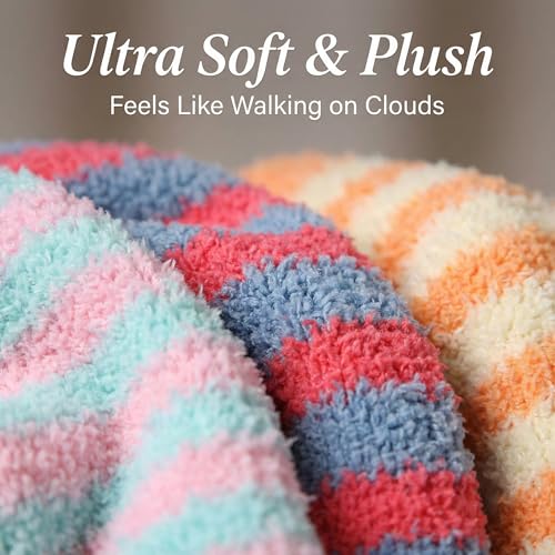 Image of Tipi Toe Womens Fuzzy Crew Socks with Anti Slip Grips Warm Cozy Fluffy Winter Slipper Socks Non Skid Home Socks for Women