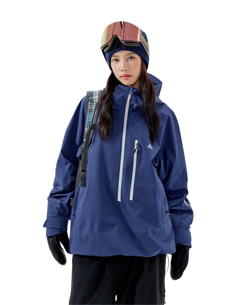 xwxwseui 3L Half-zip Snow Jackets for Men and Women Insulated Hooded Ski Jacket Loose Snowboard Coat (US, Alpha, X-Small, Small, Regular, Regular, Blue)