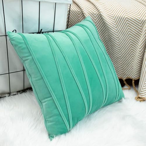 Image of Khooti Velvet Striped Cushion Cover Pack of 1-28 inchX28 inch /71X71 Cm | Teal Green | Soft Pillow Covers Cushion Case for Sofa Bedroom Living Room Chair Car, Cushion Cover with Zig Zag Pattern