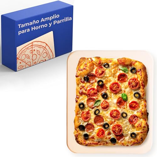 Piedra para Pizza Horno Rectangular 38x30cm - Piedra Refractaria para Parrilla y Barbacoa de Gas - Para una Masa...