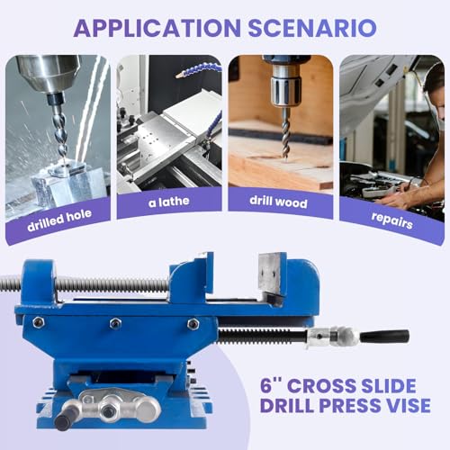 Cross Slide Vise 6 Inch, Drill Press Vise, Cast Iron Milling Vise for Heavy Duty Drilling and Milling