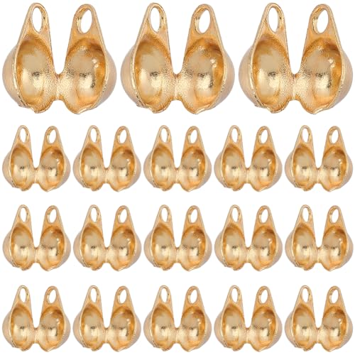 SUNNYCLUE 1 Box 300Pcs Real 18K Gold Plated Bead Tip 304 Stainless Steel Knot Covers Bead Tips Crimp Bead Covers Mini Knot Cover Beads for Jewellery Making Accessories Bracelets Necklaces Supplies