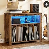 YITAHOME Large Record Player Stand with Power Outlets & LED Lights, Vinyl Record Storage Table with Display Shelf Holds Up to 120 Albums, Turntable Stand for Living Room, Bedroom, Brown