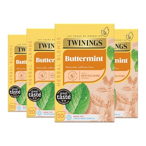 Twinings Buttermint Flavoured Tea Bags - 80 Biodegradable Tea Bags (Multipack of 4 x 20) | Smooth and Creamy Herbal Infusion | Perfect for Relaxation | Caffeine-Free