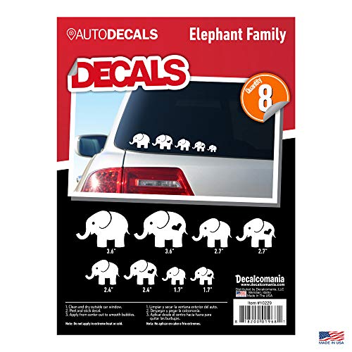Elephant Family White Car Truck Window Stickers 2 Adults 6 Children 8 Decals