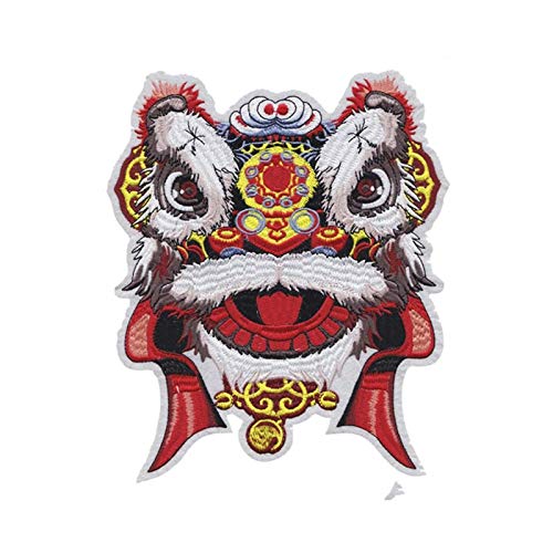 MAODING 中国のスタイル獅子舞布ステッカー大ライオンヘッドファッションアクセサリー刺繍布ステッカー (Color : Antique Zinc)