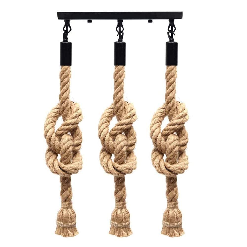 Lámpara de techo vintage regulable con triple casquillo E27 de cuerda natural para iluminación loft