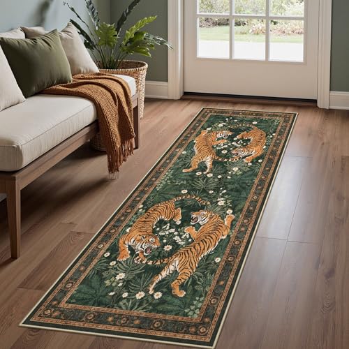Bavni 2x8 Tiger Washable Runner Rugs for Hallway Kitchen Bathroom Non Slip