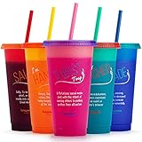 Color Changing Cups with Lids and Straws for Adults - 5 Reusable Tumblers with Lids and Straws In Summer Colors, 24oz Plastic Iced Coffee Cup Set, Durable & Splash-Proof Water Tumbler with Straw