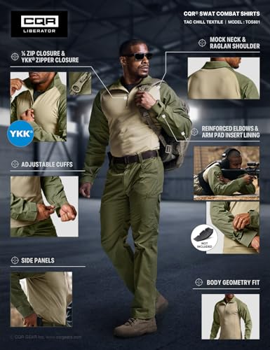 Image of CQR Men's Tactical Combat Shirt, 1 /4 Zip Long Sleeve Breathable Military BDU Training Top for Shooting, Hunting, Range Use
