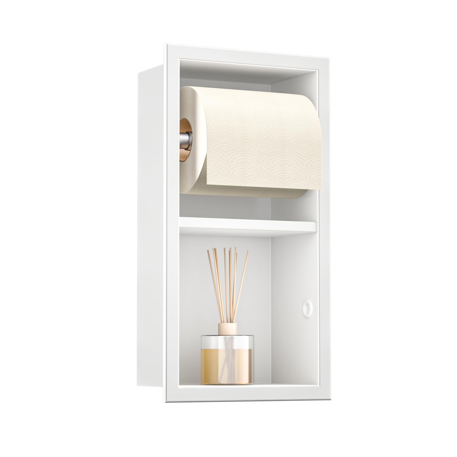 Recessed Toilet Paper Holder, Double Roll Toilet Tissue Holder for Bathroom Remodel, in Wall Toilet Paper Niche Modern Style (White)