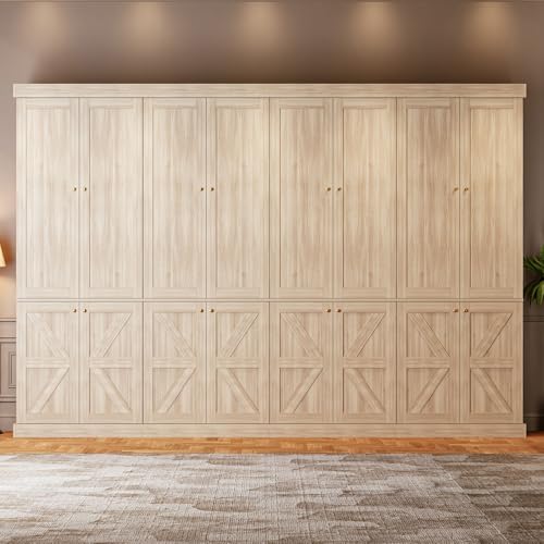 Image of Vyre 70.8 inch Tall Bookshelf with Doors, Farmhouse Modular Bookcase with 4-Tier Adjustable Shelves, Large Storage Cabinet for Home Office, Living Room, Brown, Set of 4