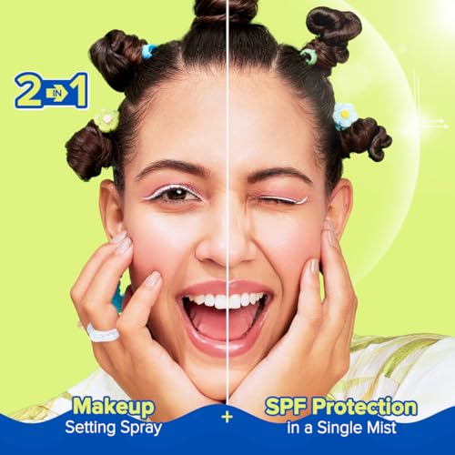 Image of Aqualogica Bright+ Makeup-Set Sunscreen Mist SPF 50+ PA++++ with Blueberry & Kojic Acid | Ultra-Fine Mist for Easy Application over Makeup | Quick Drying | Sets Make-Up | No White Cast | Easy Reapplication | Hydrates & Refreshes | 80 ml