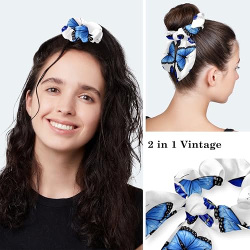 Image of Colored Butterflies Scrub Caps Women, Adjustable Working Cap with Button, Surgical Caps with Bow Hair Scrunchy