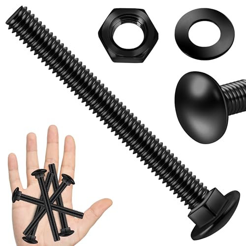 Image of (6 Sets) 3 /8-16 x 3-1 /2 Carriage Bolts with Nuts and Washers, 304 Stainless Steel Round Head Square Neck 3 /8 Carriage Bolts Screws, Full Thread Black Oxided for Outdoor