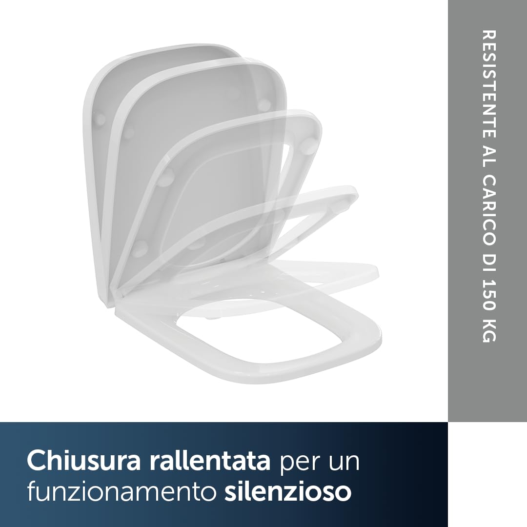 Ideal Standard T468301 Sedile WC originale Ideal Standard i.life B con chiusura ammortizzata, avvolgente, bianco