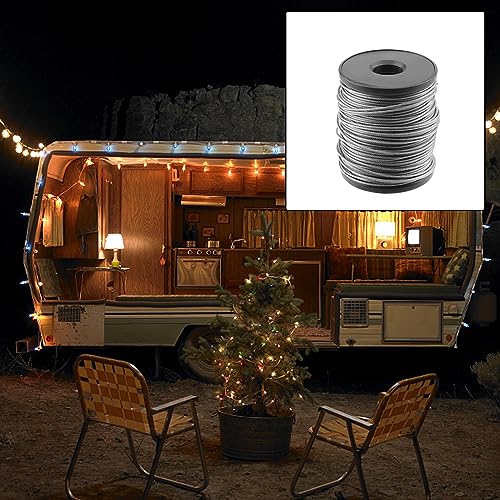 NAMYEUT 50m x 1,5mm Edelstahlseil, Drahtseil Edelstahl, Stahlseil Ummantelt 1,5mm mit 40 Aluminiumhülsen, 7 x 7 Stränge Edelstahldraht zum Aufhängen von Bilderrahmen, Foto, Gemälden, Spiegeln