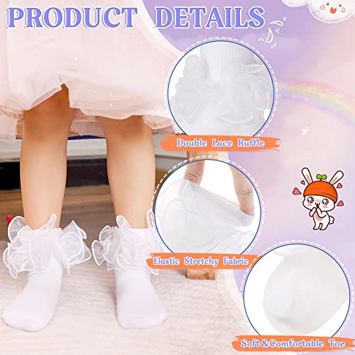 Girls Ruffle Socks Cute Double Lace Frilly Princess Dress Cotton Socks for Kids Toddler Girls 2 Pairs4