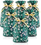 Christmas Fabric OYATON Green Christmas Gift Bags Set Of 6 Fabric Drawstring Gift Wrap Bags 322174 - View #9