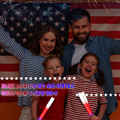 Image of Junkin 36 Pcs 4th of July Glow Sticks Bulk 15. 8 inch Independence Day Red White and Blue LED Foam Lighted Sticks Patriotic with 3 Flashing Modes for Memorial Day Birthday Party