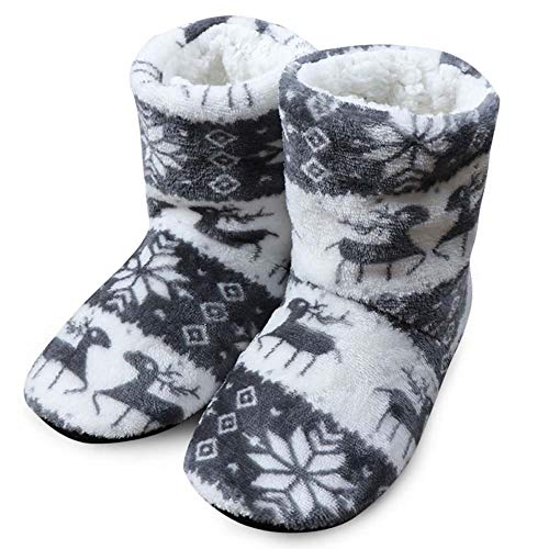 WANGIRL Duveteux Chaussons en Tricot et Fourrés for Femme Chausson Femme Pantoufle Homme Antidérapant Semelle Peluche Hiver Maison Fille Bottes de Noël Faon Cadeau de Noël Antidérapant Pantoufle Cover