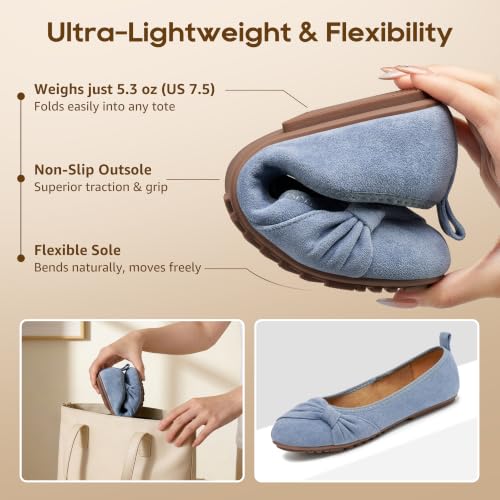 Image of Ecetana Comfortable Ballet Flats for Women: Lightweight Cushioned Foldable Slip-On Work Shoes with Memory Foam - All Day Walking Comfort - Dressy Flats for Office Business