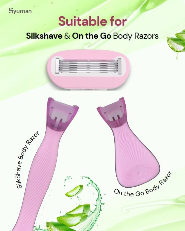 Image of Hyuman On the Go Body Razor Combo + 2 Cartridge Blades /Refill, Aloe Vera + Vit E Lubricated Catridge, Easy hair Removal | Women