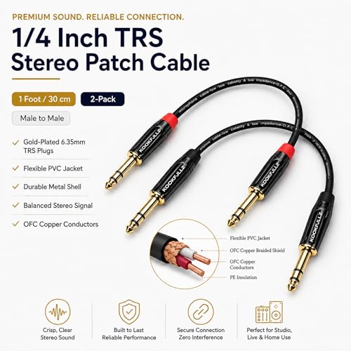 Cable TRS estéreo 1/4 pulg. 1 pie (2 unidades) miniatura 2