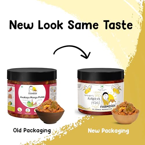 Image of FarmDidi Avakaya Mango Pickle with Garlic (325g) Homemade Spicy Andhra-Style Avakai Achar Made in Groundnut Oil South Indian Theekha Achaar No Chemical Preservatives