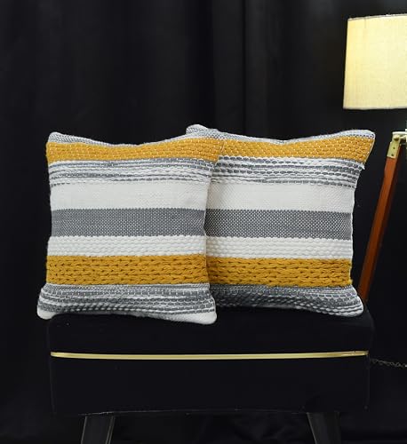 Image of TIB Premium Boho Decorative Throw Cushion Covers, 16 x 16 cm, Set of 2, Cotton. (Multi Lines)
