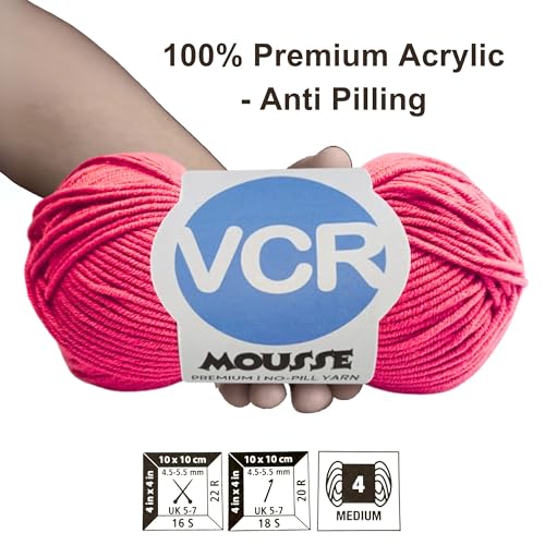 Image of VCR 4ply Flamingo Pink Yarn, 100 Grams Hank, 190 Meters Length, Acrylic Ball for Crochet and Knitting, Soft Crosia Threads, Pack of 1 Yarn, Suitable for DIY Crafts
