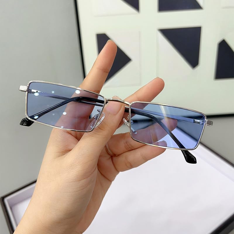 Image of Small Y2K Narrow Rectangle Sunglasses for Women Men | Trendy Raves,80s 90s Retro,Lightweight,Thin Metal Frame,UV400 Protection,Fashion Glasses for Festival Travel Driving