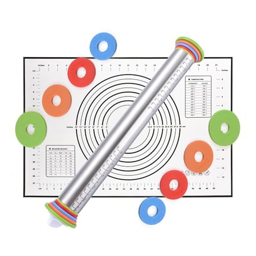 Reviews de Rodillos de amasar los más solicitados. 49 Rollo de cocina, Rodillo de amasar de acero inoxidable de 17 pulgadas con escala, Rodillo de amasar ajustable, Juego de rodillo y tapete graduado para hacer galletas, pizza y pan