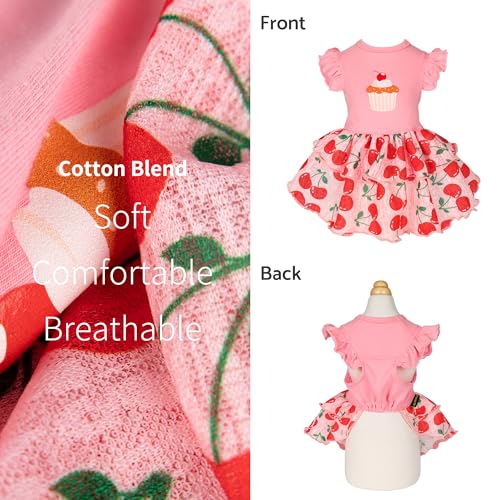 Fitwarm Vestido em camadas Cherry Cupcake para cães, roupas para cães pequenos, meninas, vestido de
