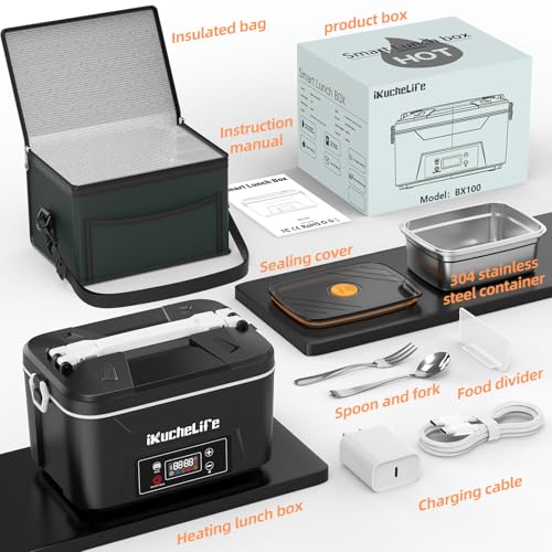 ikuchelife Heated Lunch Box, 24000mAh Cordless Electric Lunch Box with Scheduled Heating, 1.2L Rechargeable Portable Food Warmer with Digital Display for Work, Travel, Office, Camping,Black by ikuchelife - Image 9