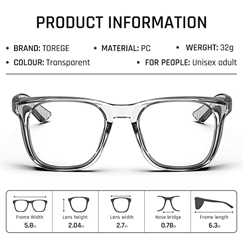 Image of TOREGE Clear Safety Glasses Anti-Fog, Stylish Safety Goggles Eye Protection With Scratch Resistant & Anti-Blue Light Lens, Protective Eyewear Lab Goggles For Men Women(Transparent White&Clear Lens)