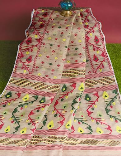 Image of Mayabi Women's Dhakai Jamdani Cotton Silk Saree Traditional Bengali Tant Korat Work, Without Blouse Piece