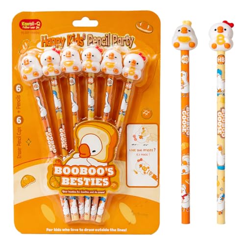Image of FunBlast Cute Duck Pencils with Cute Erasers on Top - Pack of 6 Cartoon Pencil for Kid with 3D Kawaii Topper, Writing Drawing Tools for Kids, Birthday Return Gift for Kids (Multicolor)