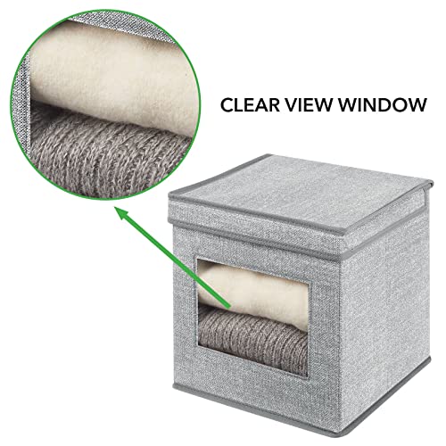 Mdesign Fabric Stackable Square Cube Storage Organizer Box With Window/Attached Lid For Organizing Bedroom Closet - Holds Purses, Linens, Accessories - Lido Collection - 2 Pack - Gray #TOP3