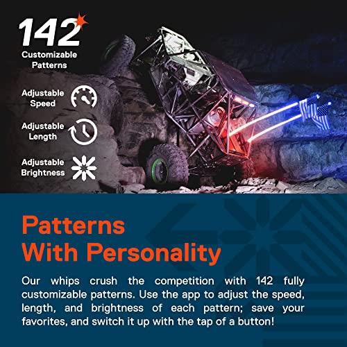 Image of True Mods 6ft Spiral RGB LED Whip Flag Light for UTV ATV [Bluetooth App] Dancing Waterproof LED Lighted Whip Antenna Pole Stick for RZR Can-Am Polaris SxS 4x4 Quad Dune Buggy 4 Wheeler Accessories
