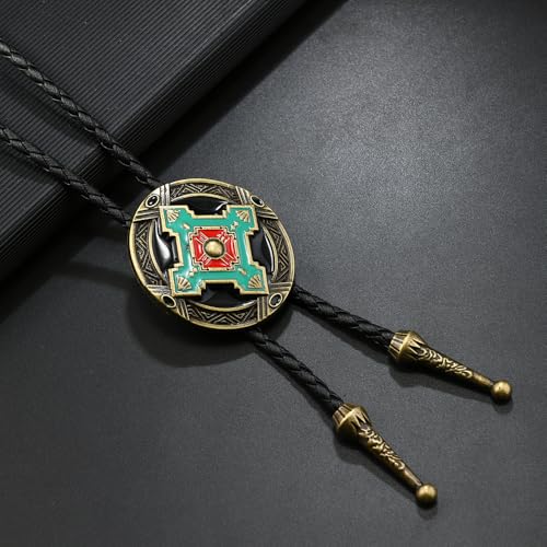 Image of Joxevyia Bolo Tie for Men Vintage Cow Skull Leather Rope Western Cowboy Necktie Vintage Bola Tie Gift for Him