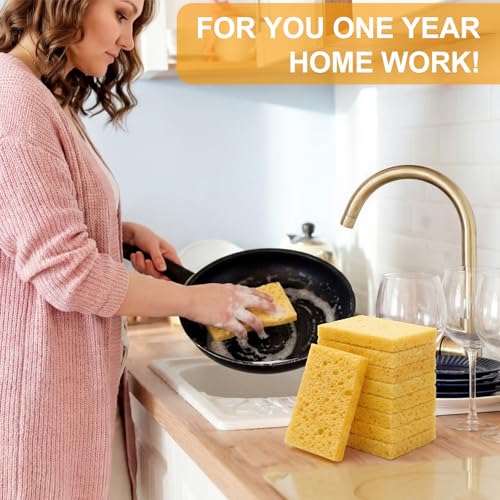 Image of Zhengmy 48 Pieces Sponges Bulk Sponges Kitchen Compressed Sponge Natural Dish Sponge Compressed Wood Pulp Cleaning Without Scratching for Kitchen Bathroom, 3.9 x 2.4 x 0.12 Inch (Yellow)