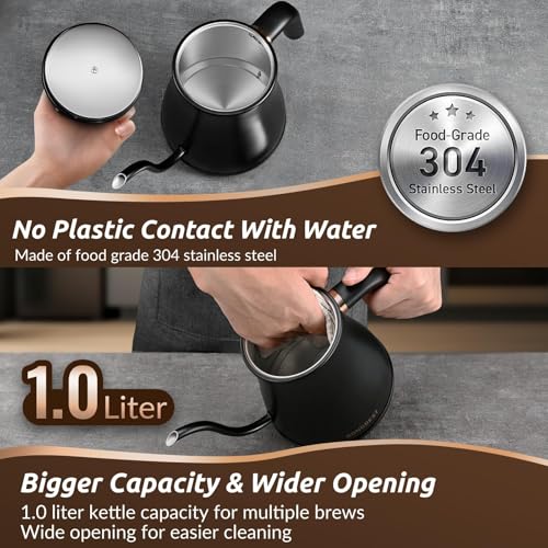 RONGBEST Electric Gooseneck Kettle 1L – Six Presets & 1200W Heating — view 5