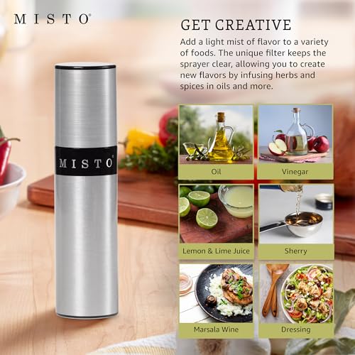 Image of Misto Gourmet Olive Oil Sprayer Set of 2 Aluminum Bottles - Refillable Pump Mister for Cooking, Salads, Grilling - 3.2 oz Each, No Propellants