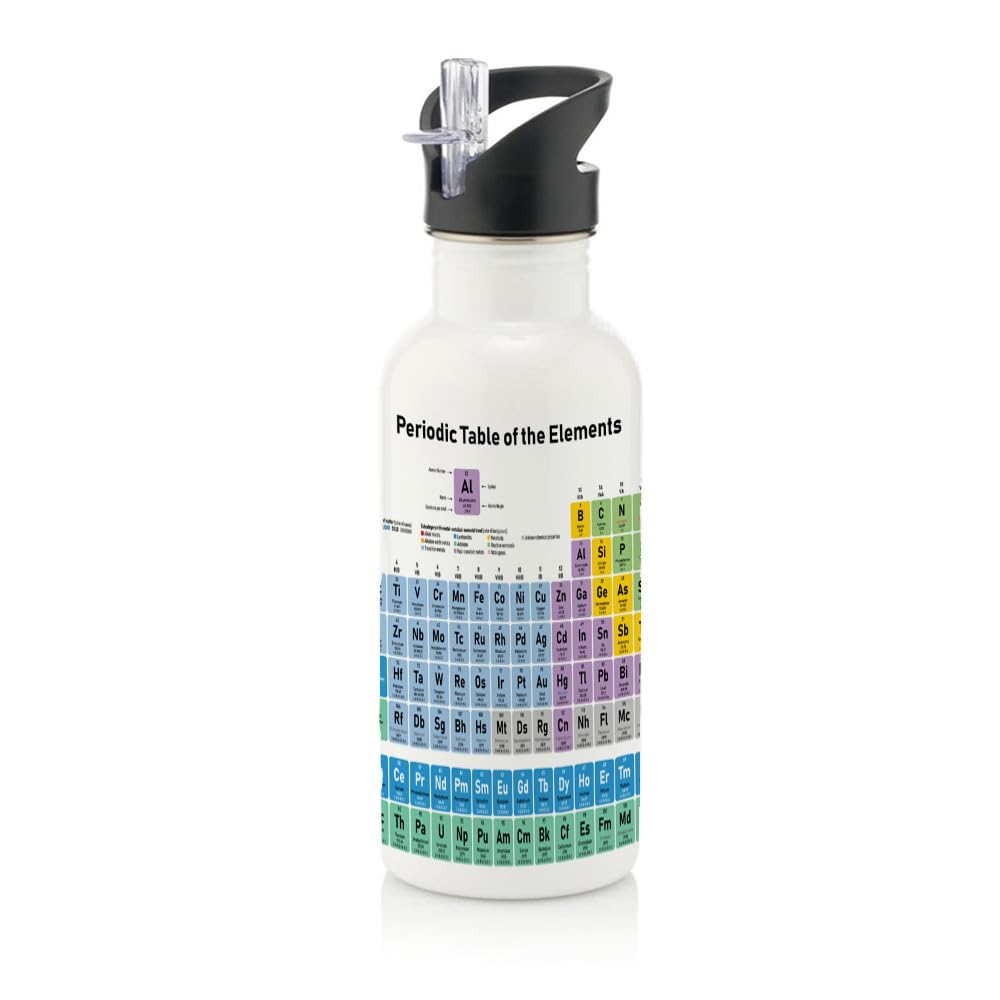 Getagift Periodic Table Water Bottle, Stainless Steel 600ml Water Bottle with Straw. (White)